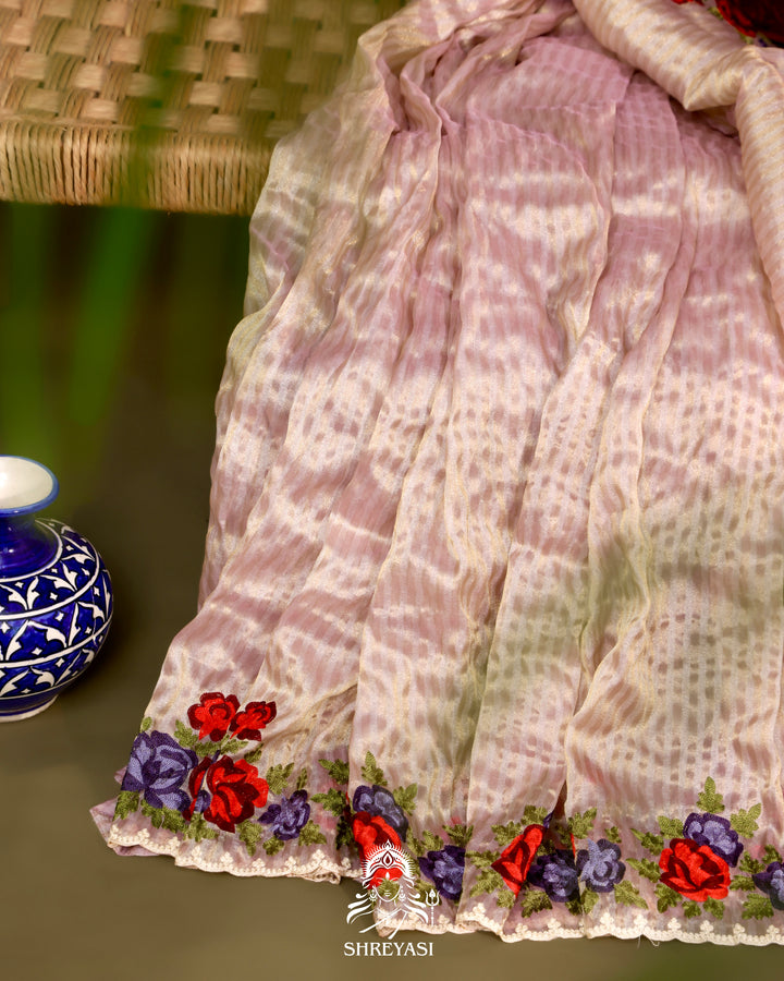 Chanderi Tissue Saree with Pita & Thread Floral Embroidery