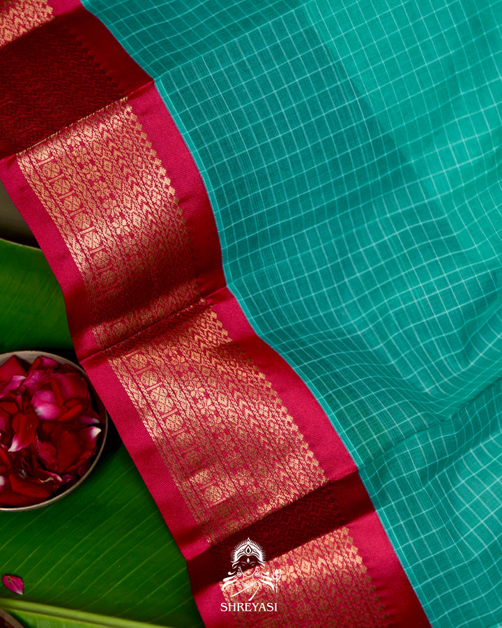 Handloom Pure Gadwal Cotton Saree with Contrast Silk Border and Zari Pallu