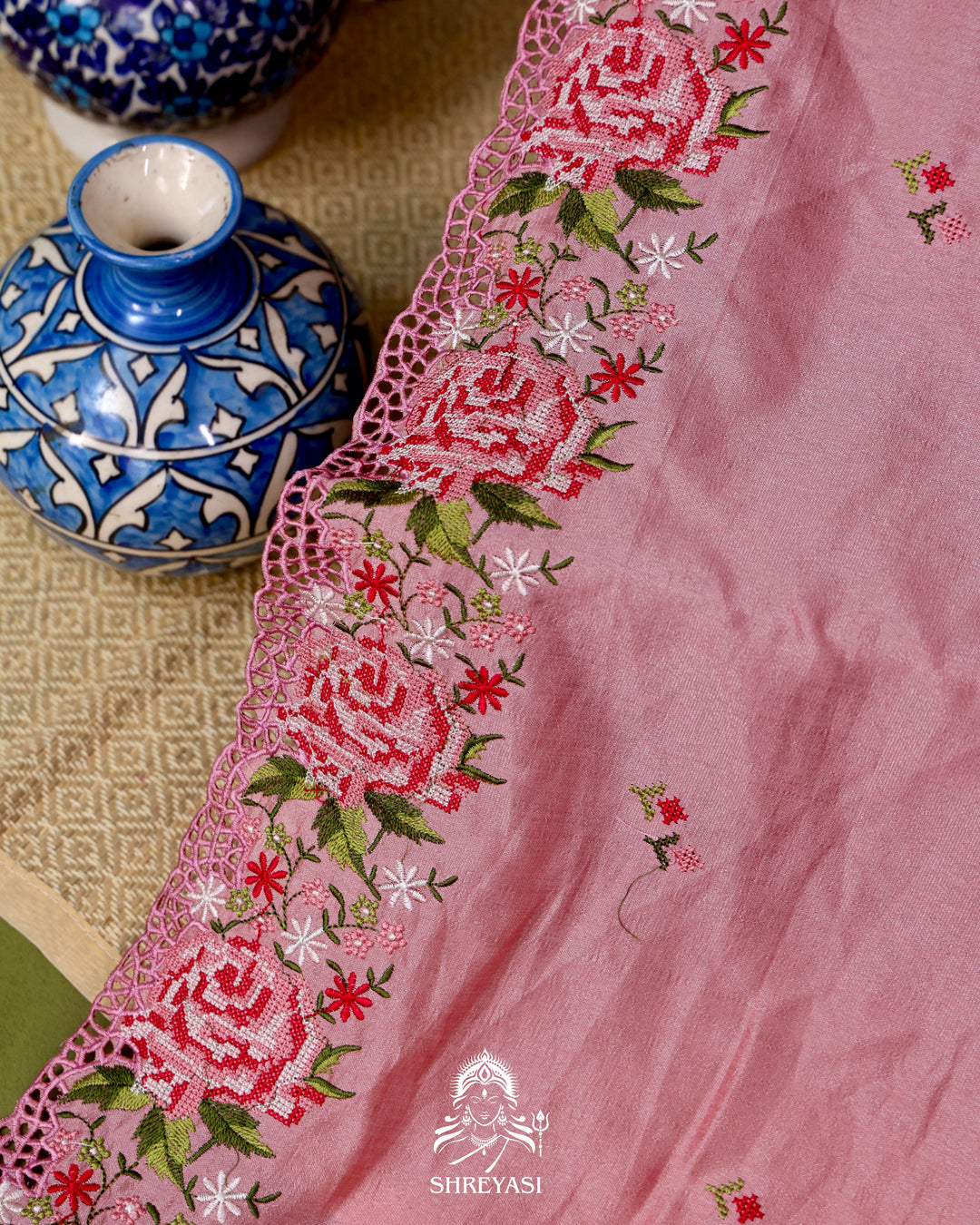 Tussar Silk Saree with Petit Point Embroidery