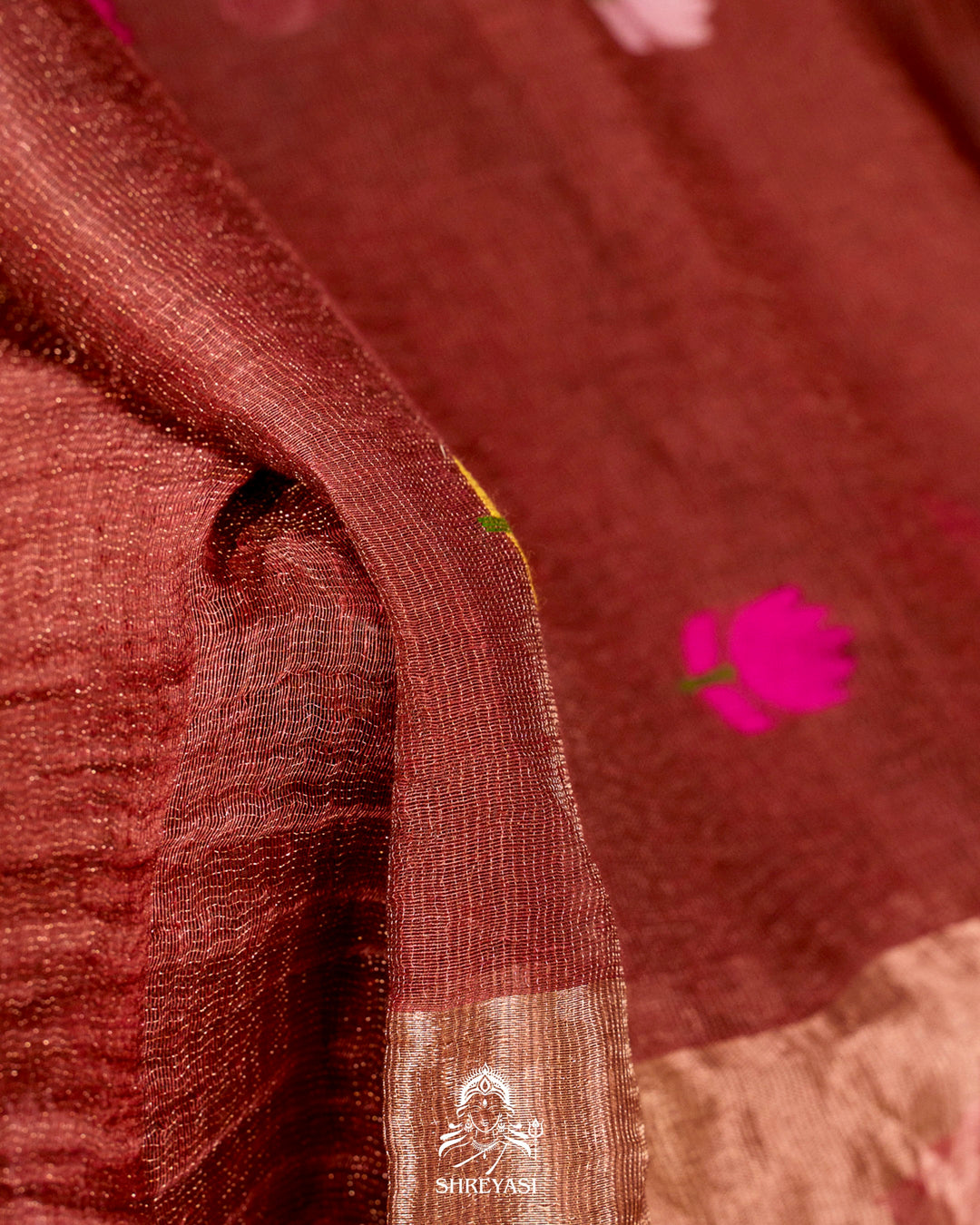 Handloom Silk Linen Jamdani Saree with Tissue Paithani Pallu