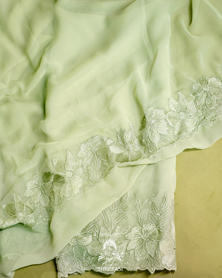 Soft Georgette Saree with Floral Thread Embroidery Border