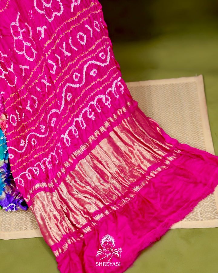 Pure Gaji Silk Gharchola Saree with Hand-Knotted Bandhej
