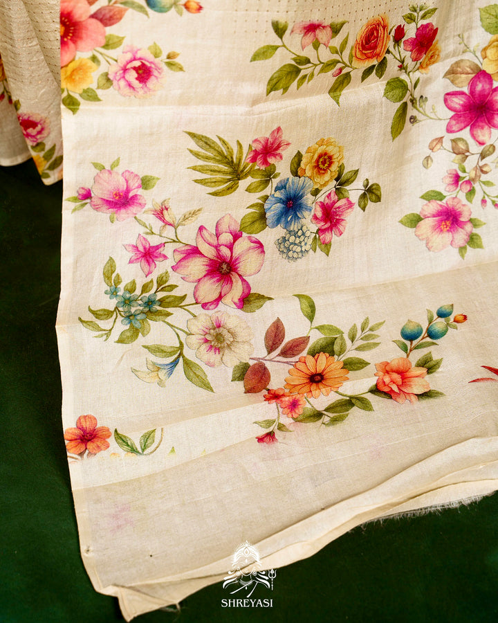 Handloom Pure Desi Tussar Silk Saree with Digital Floral Print