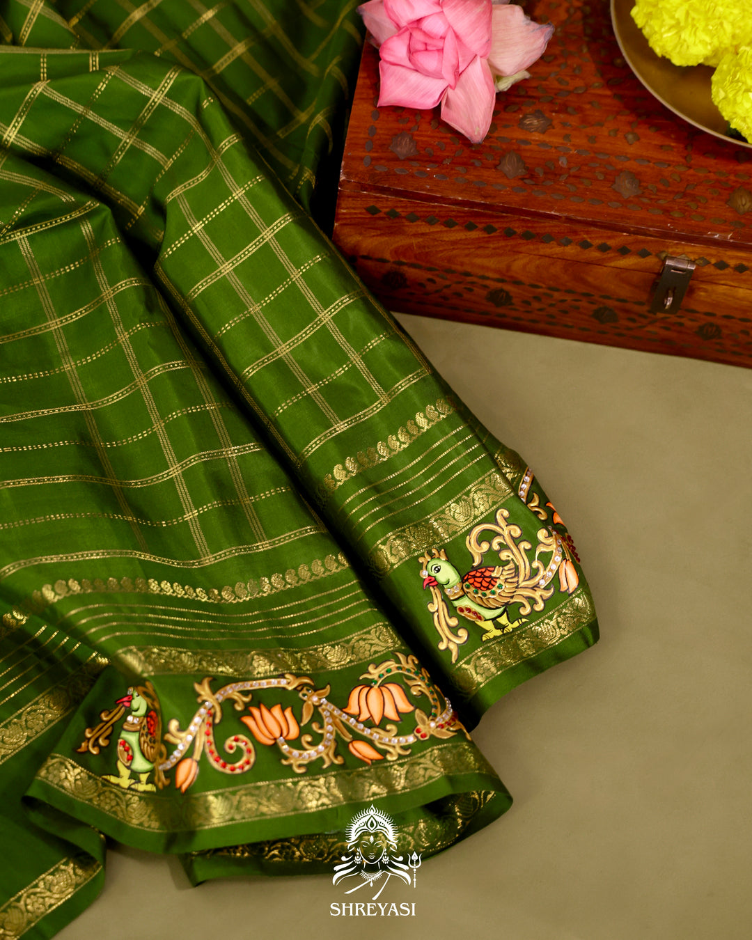 Kanjivaram Silk Saree with Real Zari and Tanjore Artwork