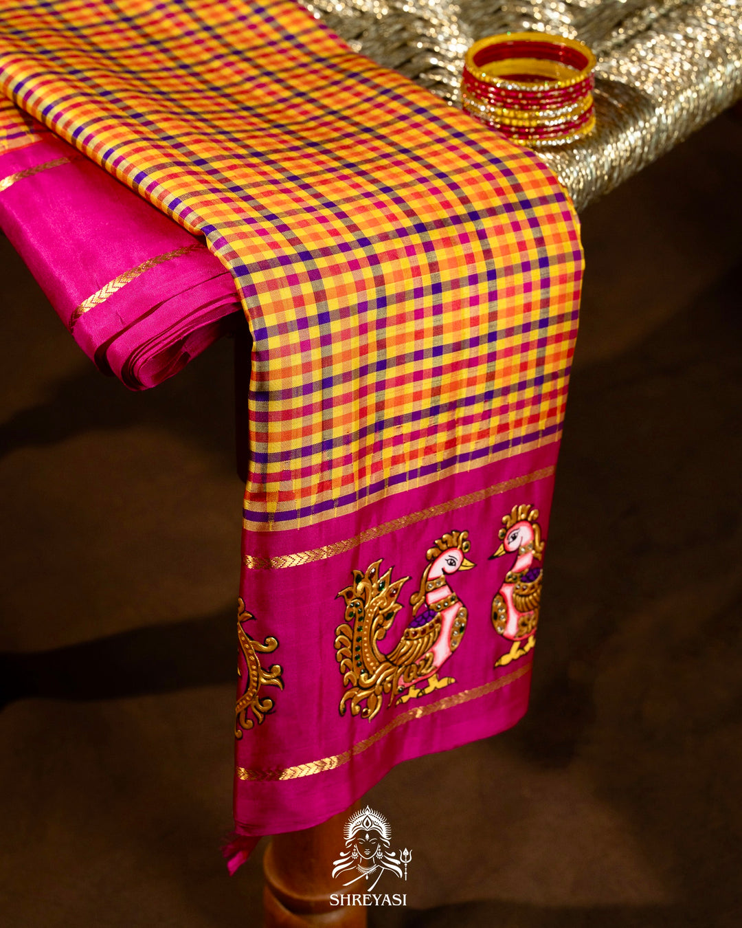 Traditional Tanjore Painting on Handloom Pure Kanjivaram Silk Sarees with Real Zari