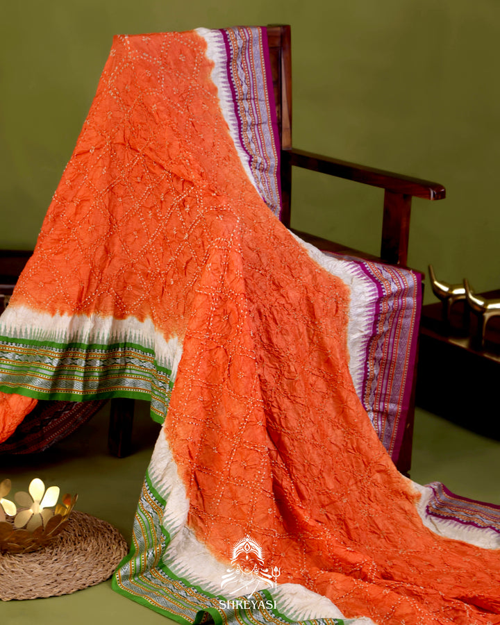 Vidarbha Karvati Kinar Tussar Silk Saree with Hand-Knotted Bandhej
