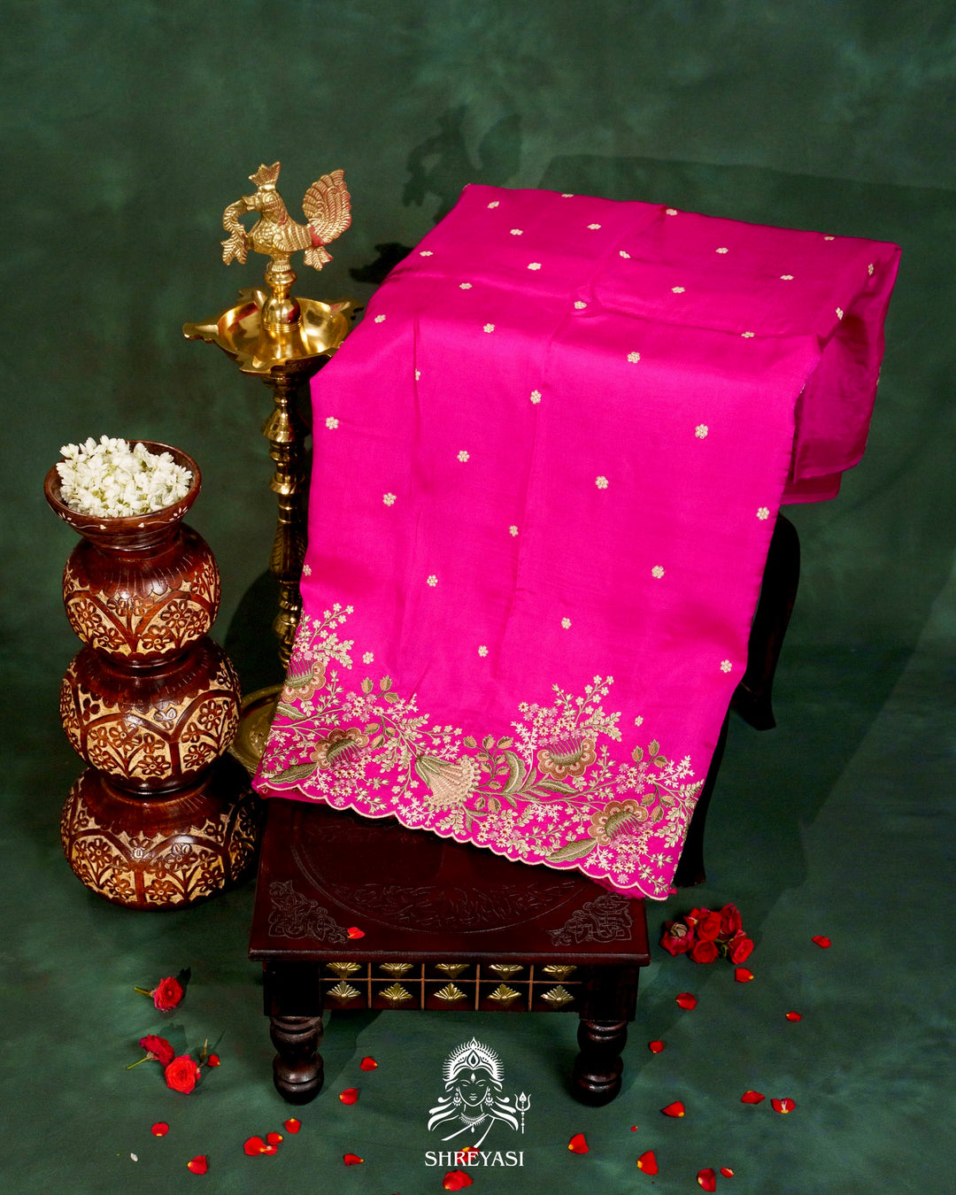 Handloom Pure Banarasi Silk Saree with Zari Stripes and Fine Resham Thread Embroidery