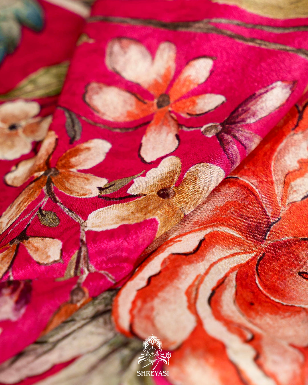 Floral Crepe Chiffon Saree with Embroidered Borders