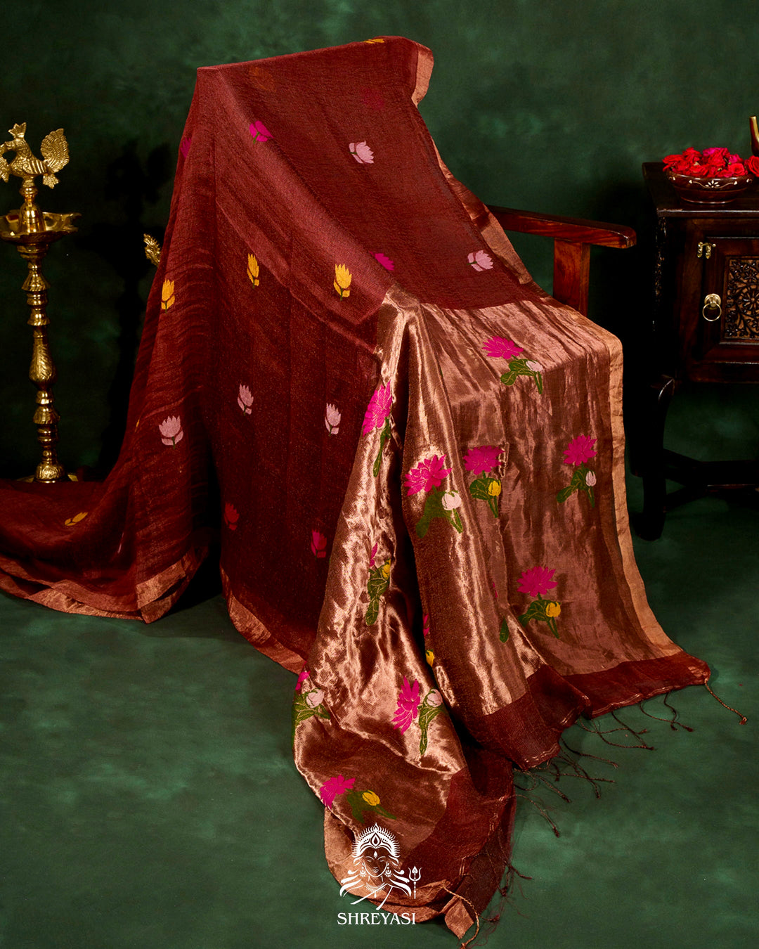 Handloom Silk Linen Jamdani Saree with Tissue Paithani Pallu