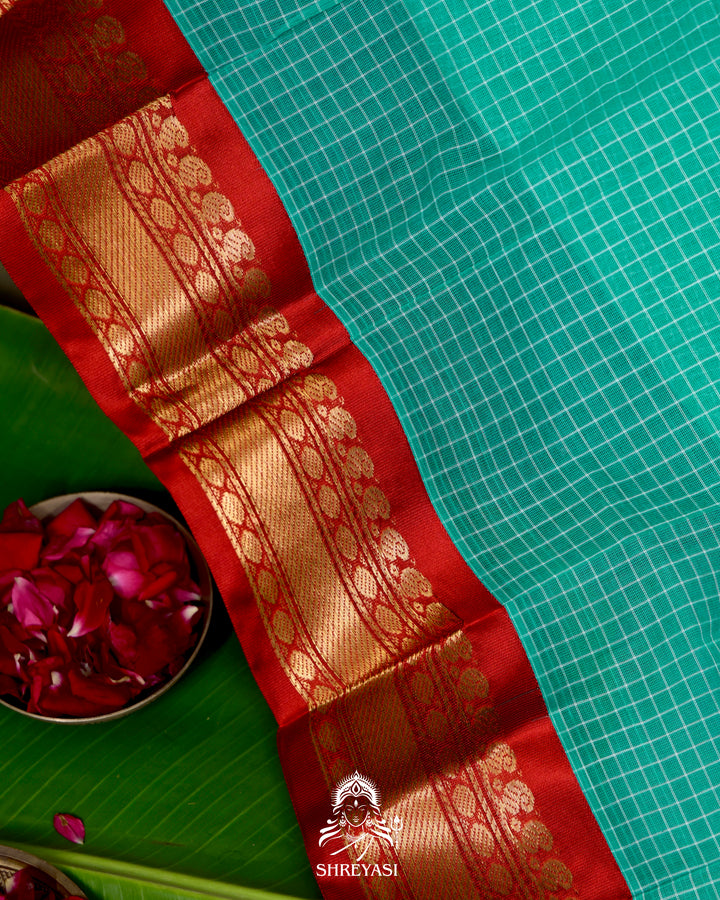 Handloom Pure Gadwal Cotton Saree with Contrast Silk Border and Zari Pallu