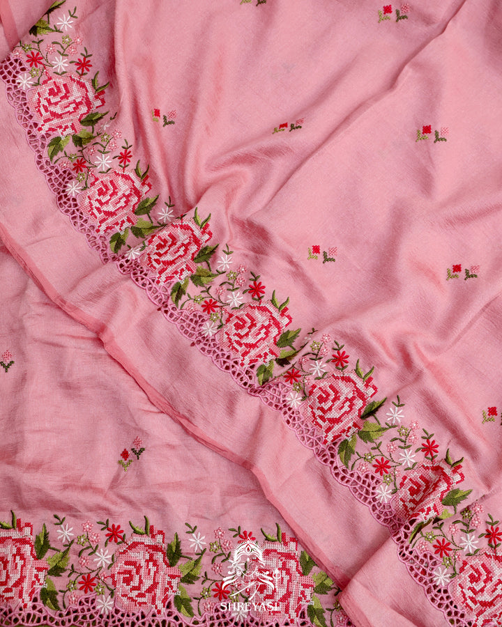 Tussar Silk Saree with Petit Point Embroidery