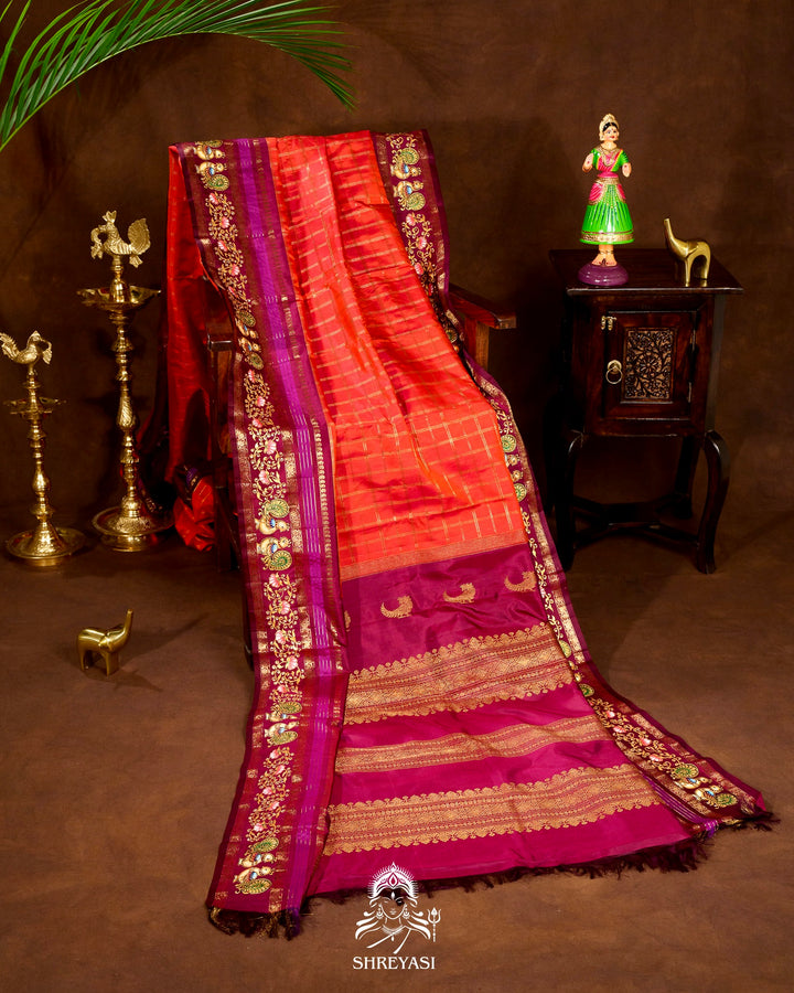 Handloom Pure Kanjivaram Silk Sarees with Real Zari and Hand Painted Tanjore Art