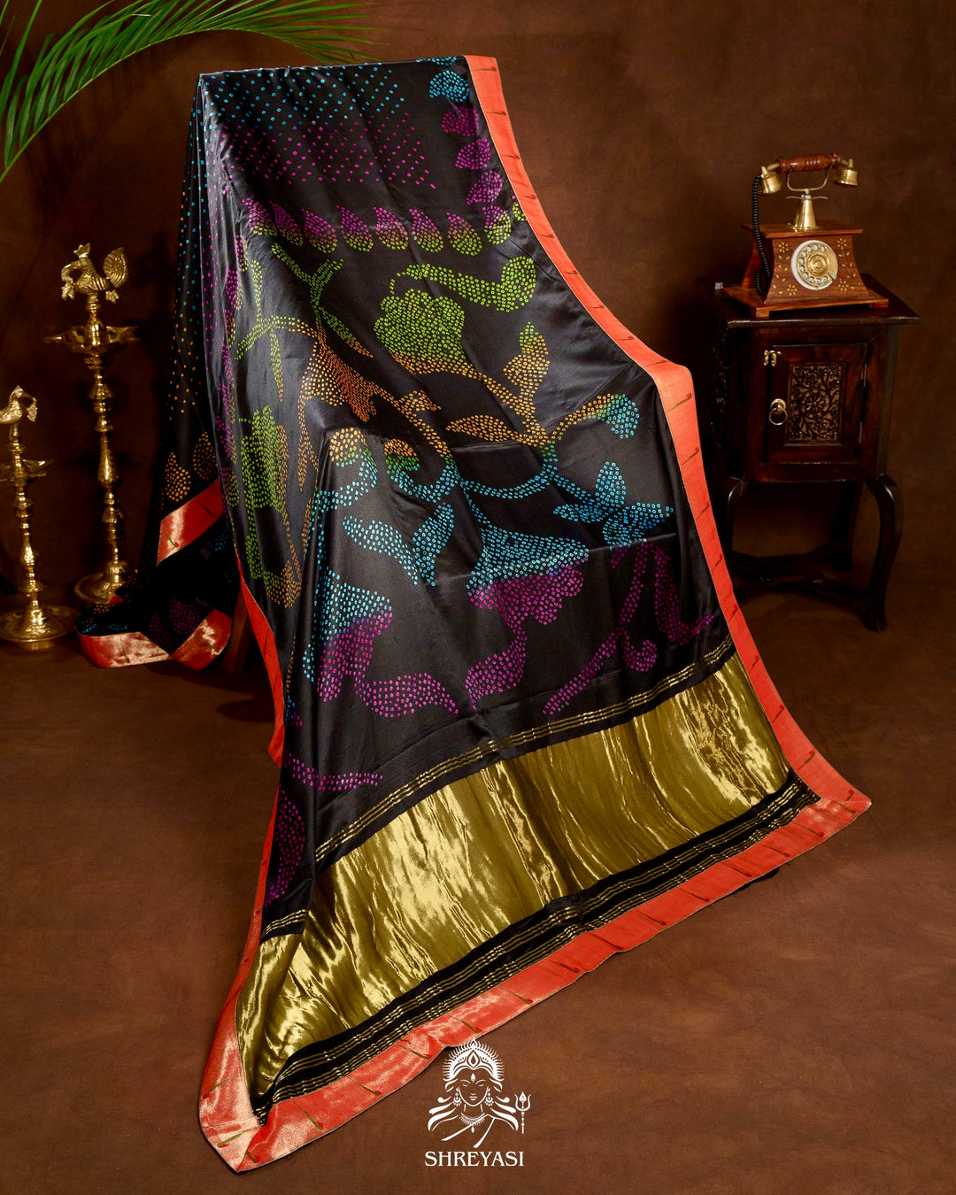 Handloom Pure Gaji Silk Bandhej Saree with Pure Paithani Border