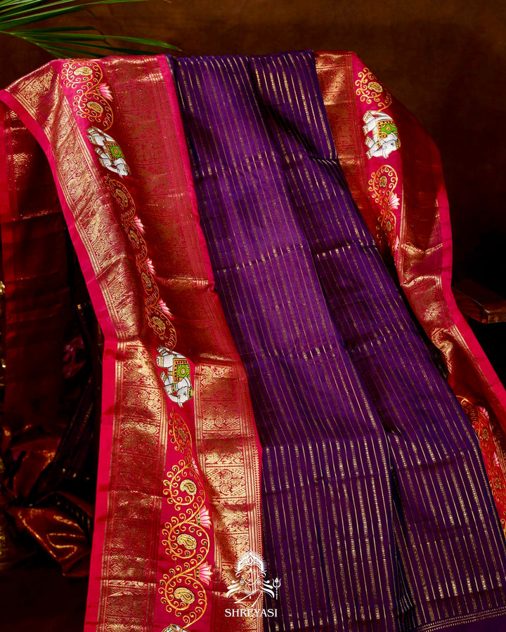Handloom Pure Kanjivaram Silk Sarees with Real Zari and Hand Painted Tanjore Art