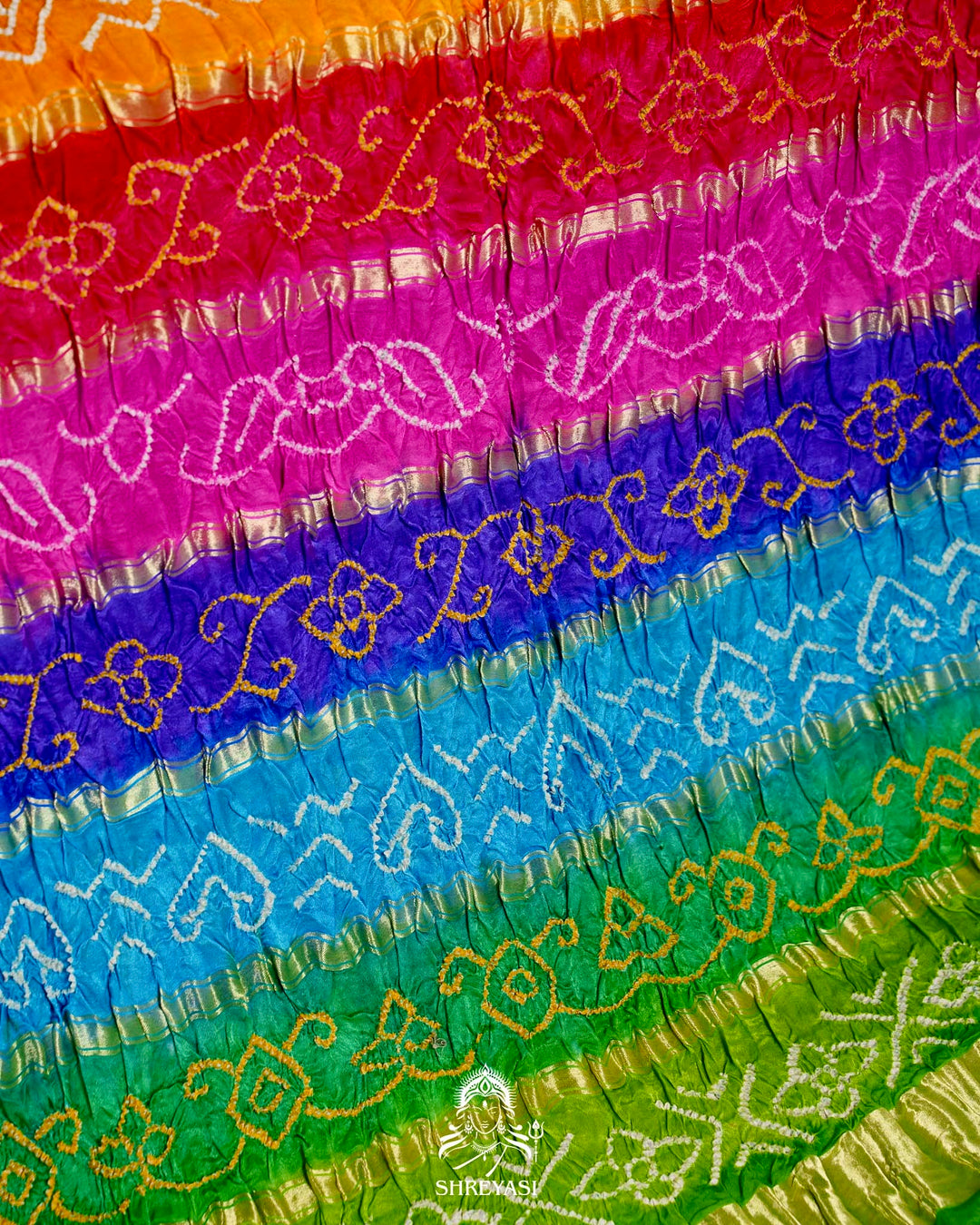Handloom Pure Bandhani Gaji Silk Saree with Hand-Knotted Bandhej and Multicolored Bandhani Pallu