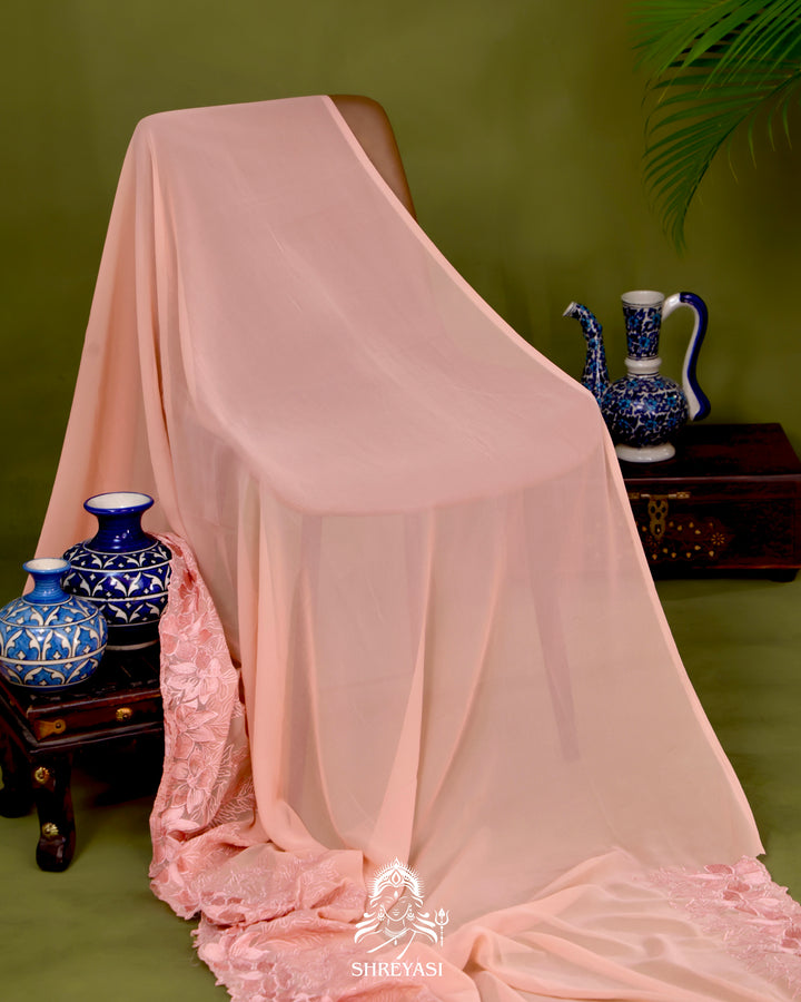 Soft Georgette Saree with Floral Thread Embroidery Border