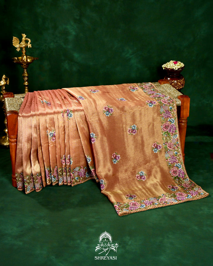 Banarasi Tissue Silk Saree with Petit Point Embroidery