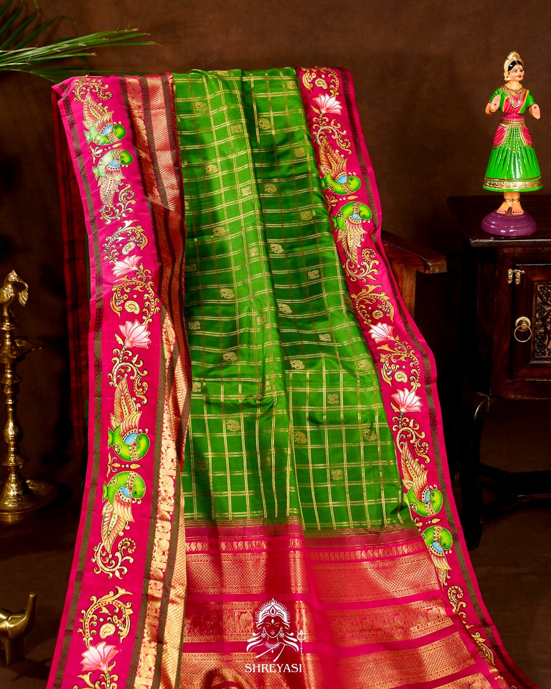 Handloom Pure Kanjivaram Silk Sarees with Real Zari and Hand Painted Tanjore Art