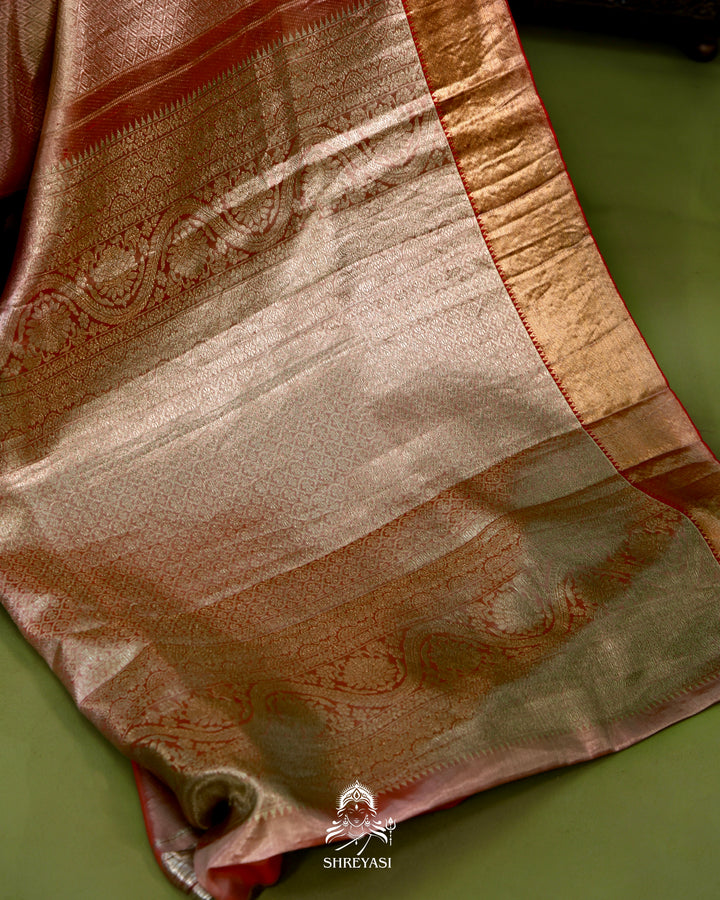 Handloom Pure Kanjivaram Tissue Silk Saree with Petit Point Embroidered Borders