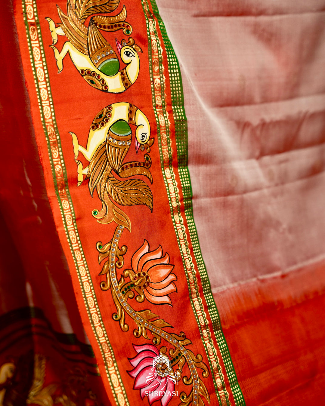Traditional Tanjore Painting on Handloom Pure Kanjivaram Silk Sarees with Real Zari