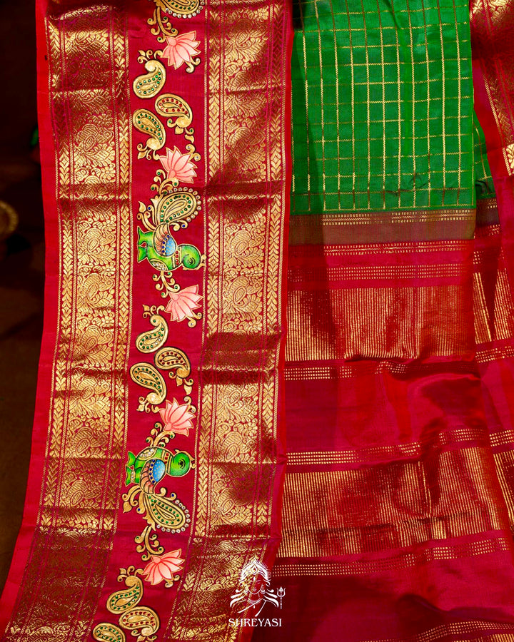 Handloom Pure Kanjivaram Silk Sarees with Real Zari and Hand Painted Tanjore Art