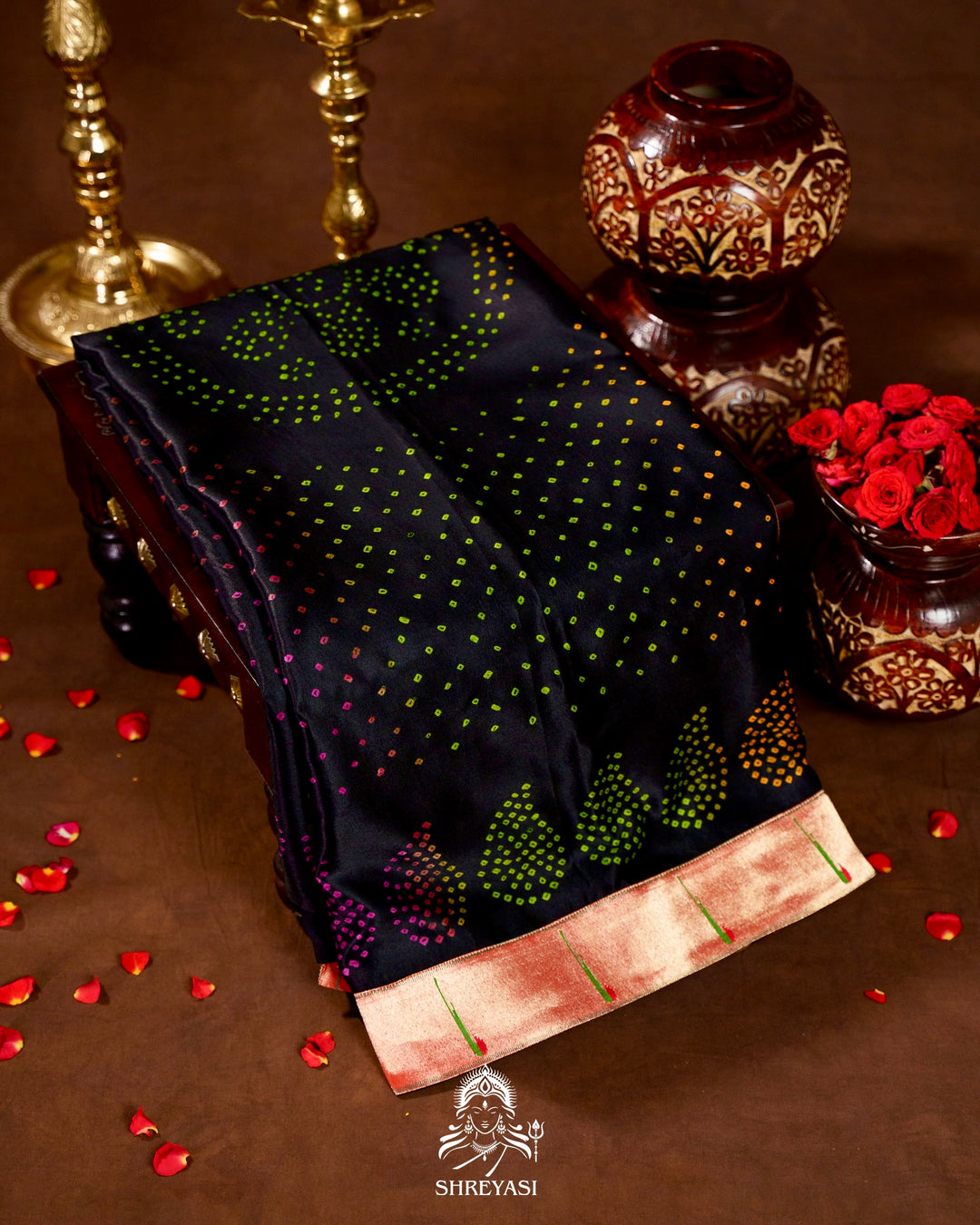 Handloom Pure Gaji Silk Bandhej Saree with Pure Paithani Border