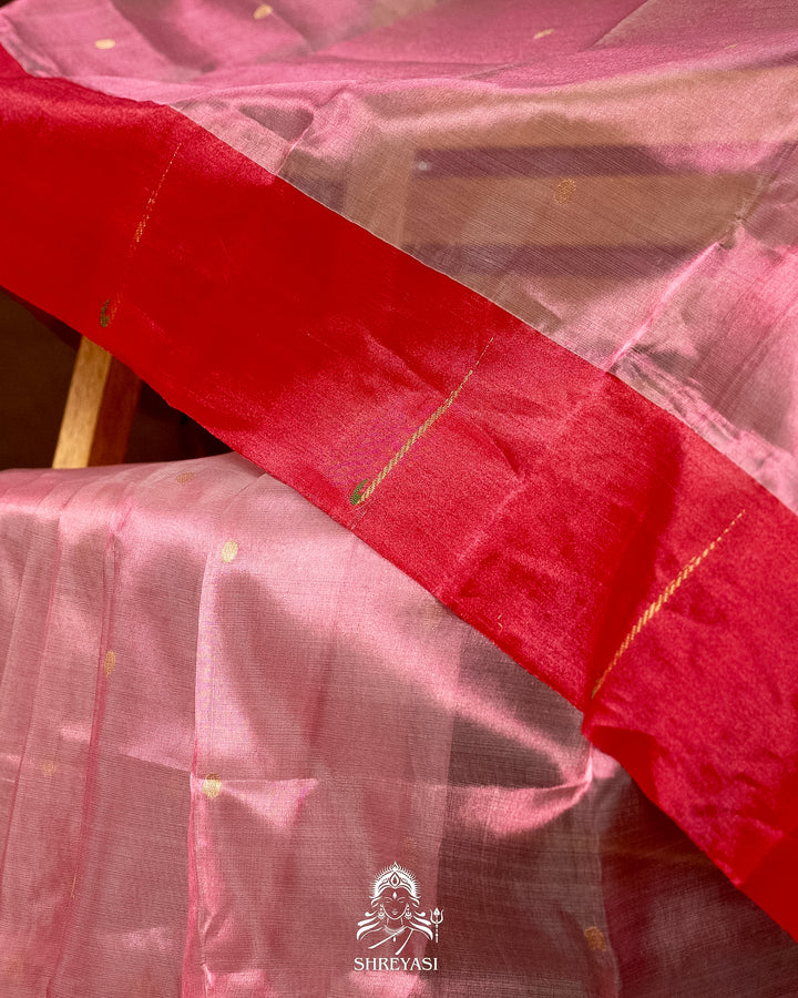 Handloom Pure Chanderi Tissue Silk Saree with Paithani Muniya Border