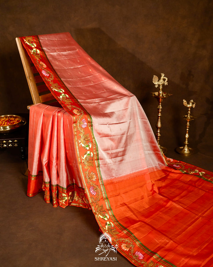 Traditional Tanjore Painting on Handloom Pure Kanjivaram Silk Sarees with Real Zari