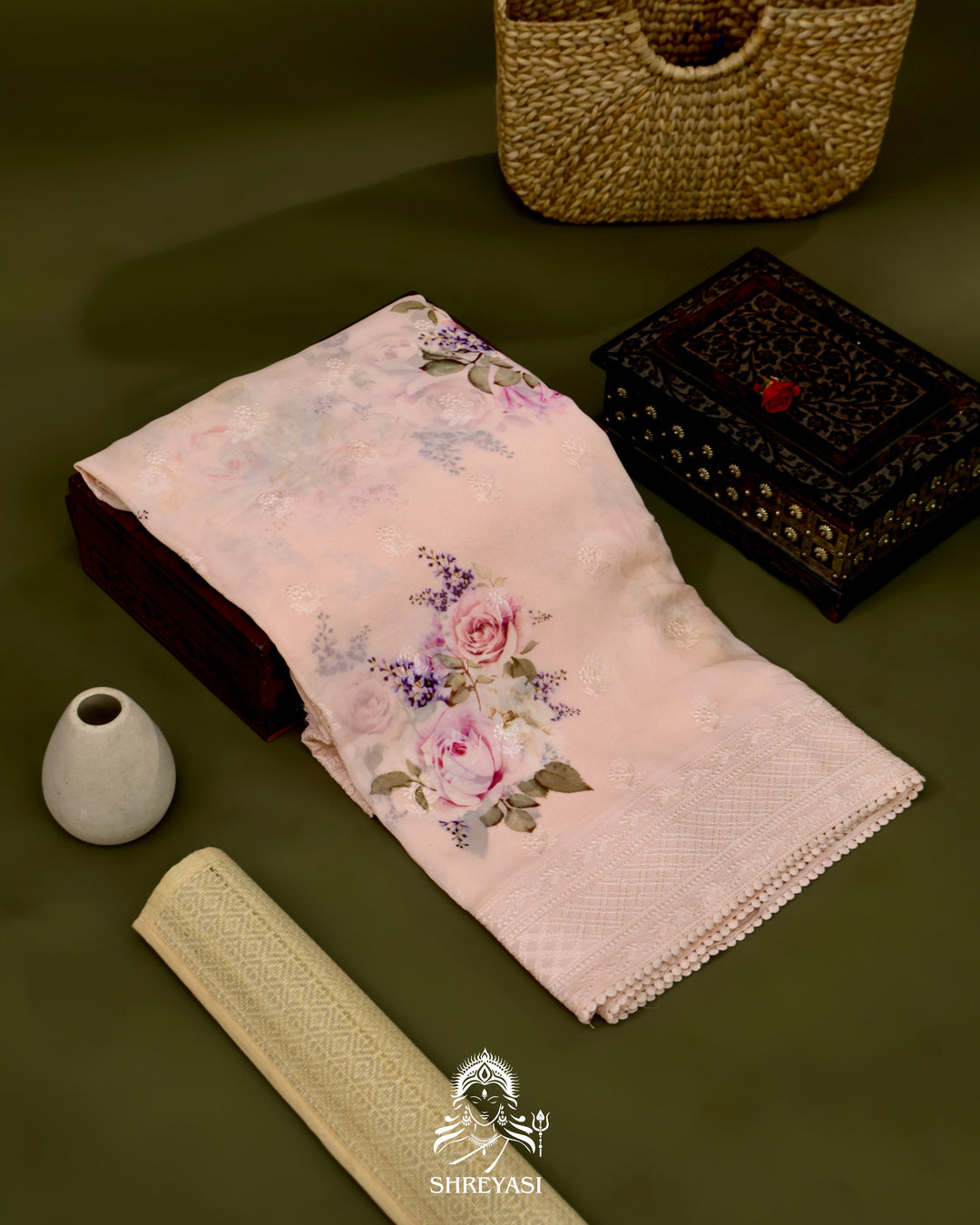 Floral Georgette Saree with Chikankari Inspired Embroidery