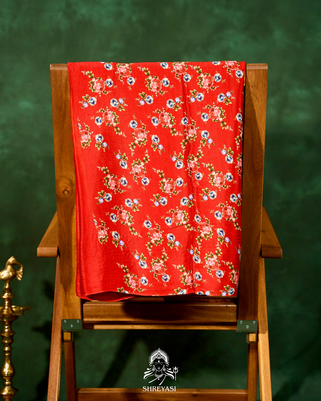 Pure Chinon Satin Silk Saree with Floral Print & Embroidered Border