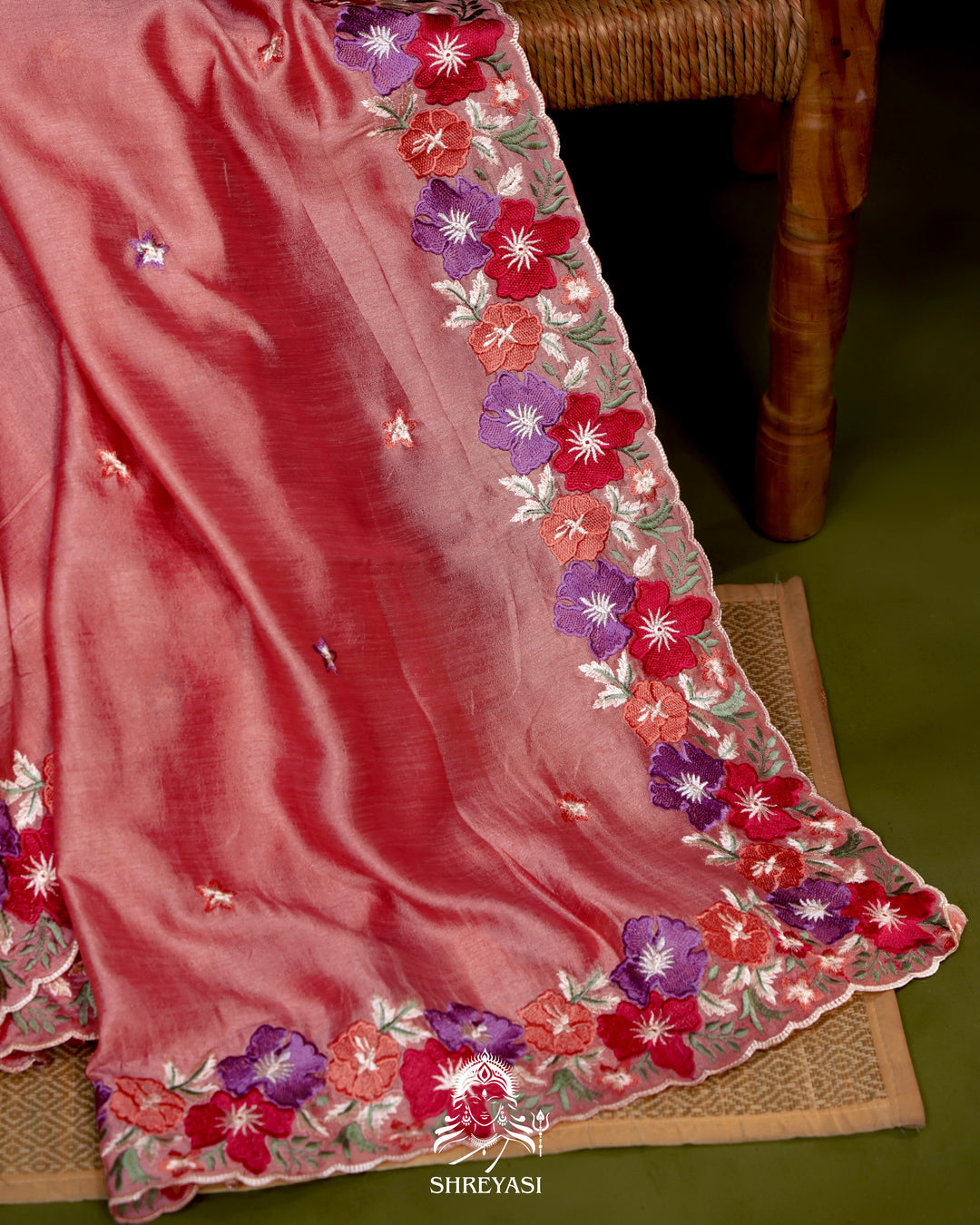 Tussar Silk Saree with Resham Floral Embroidery Border