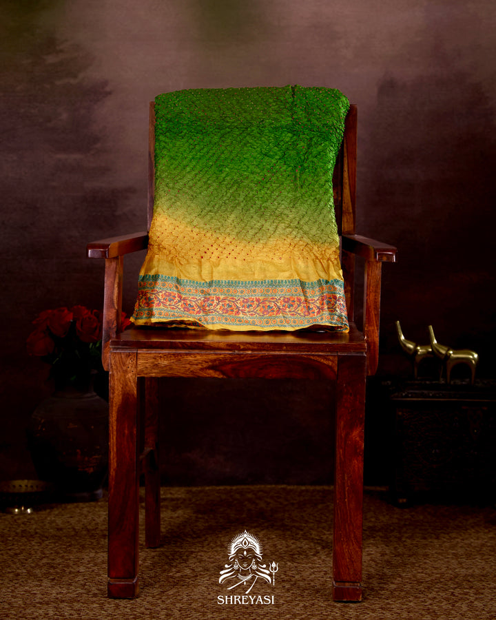 Hand Knotted Bandhej Tussar Silk Saree with Meenakari Weaving