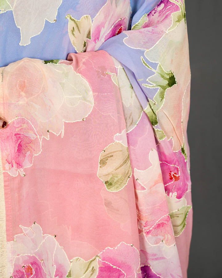 Pure Georgette Floral Saree with Thread Embroidery and Micro Sequins