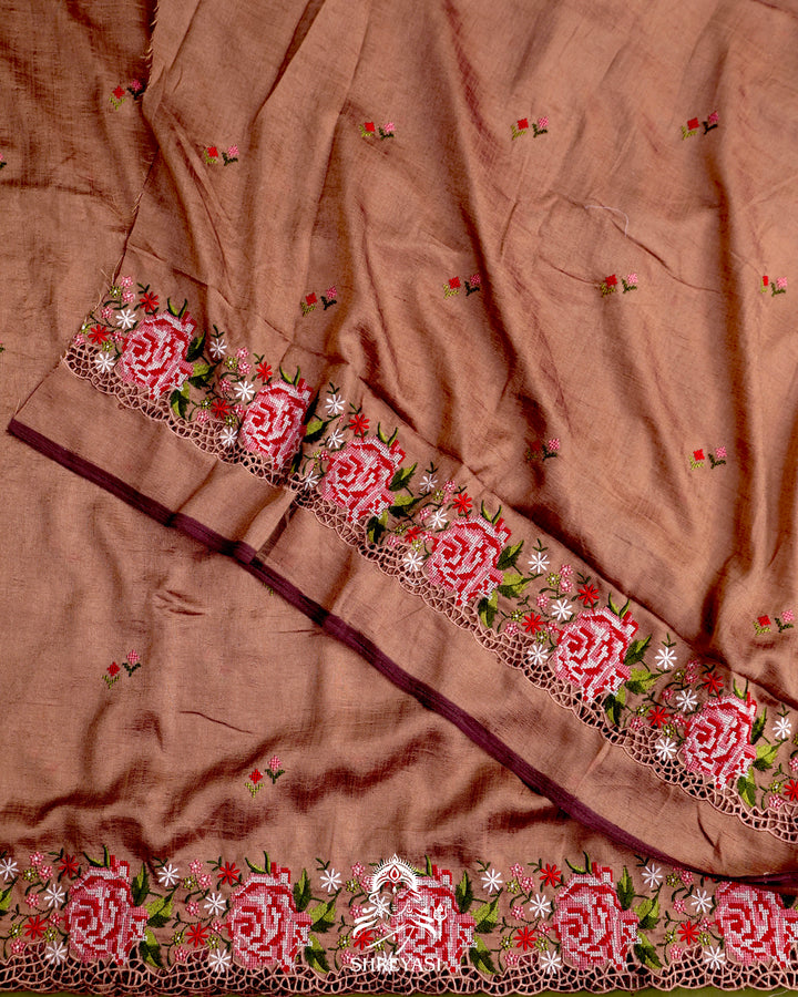 Tussar Silk Saree with Petit Point Embroidery