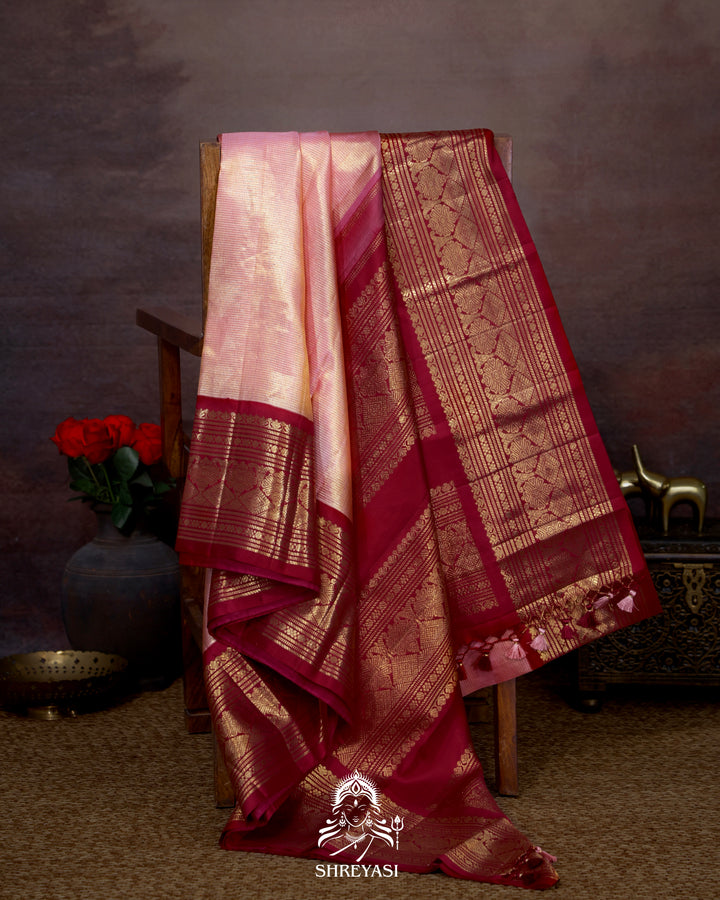 Handloom Pure Kanjivaram Tissue Silk Saree in Vairoosi Weaving with Real Zari