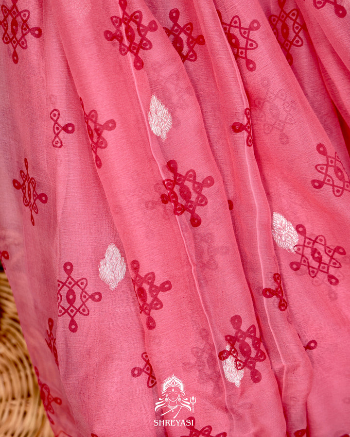 Banarasi Khaddi Chiffon Georgette Saree with Hand Block Motifs