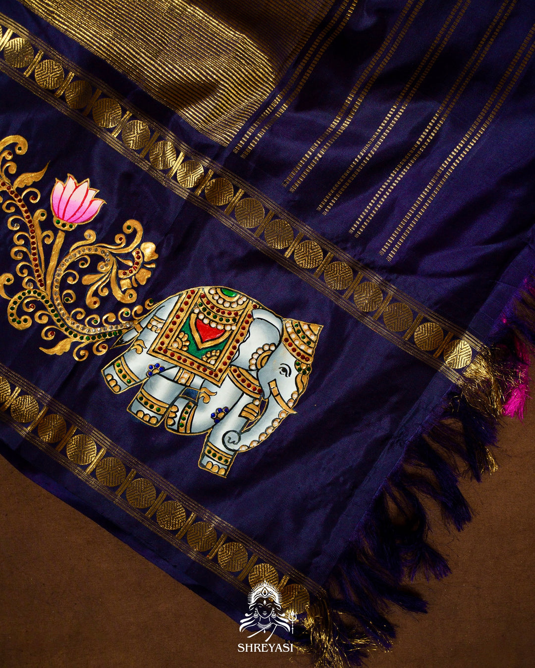Traditional Tanjore Painting on Handloom Pure Kanjivaram Silk Sarees with Real Zari