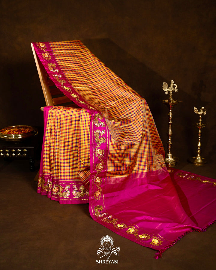 Traditional Tanjore Painting on Handloom Pure Kanjivaram Silk Sarees with Real Zari
