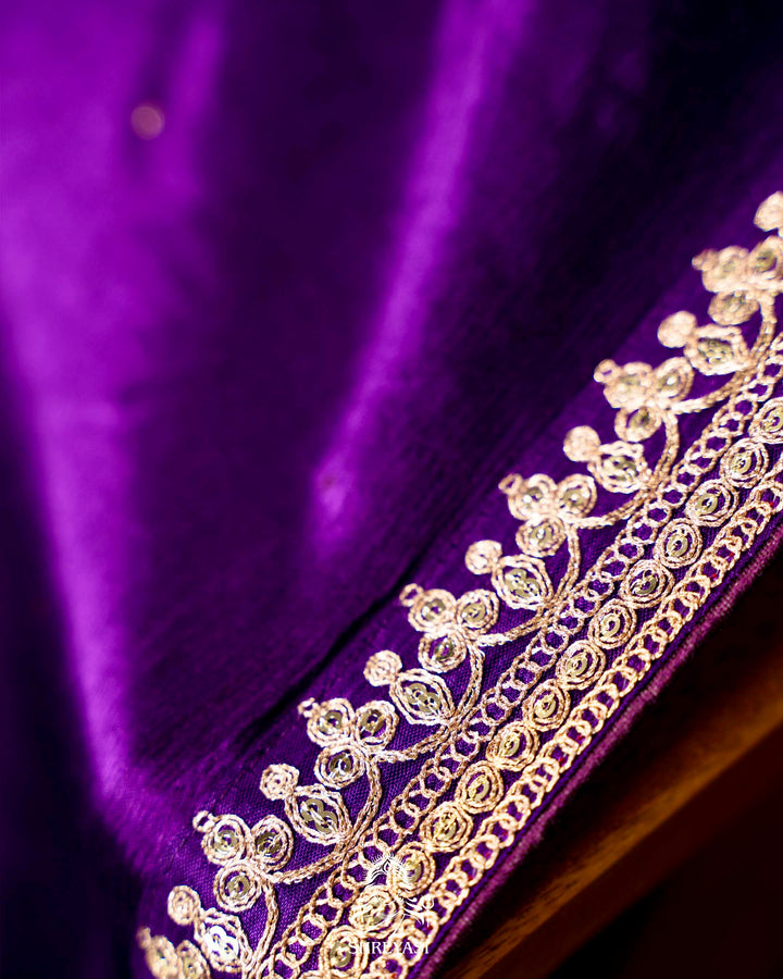 Pure Crepe Satin Saree with Embroidered Borders and Fully Embroidered Blouse