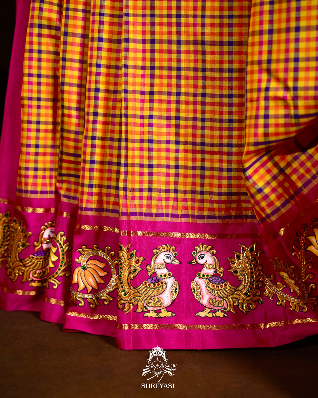 Traditional Tanjore Painting on Handloom Pure Kanjivaram Silk Sarees with Real Zari