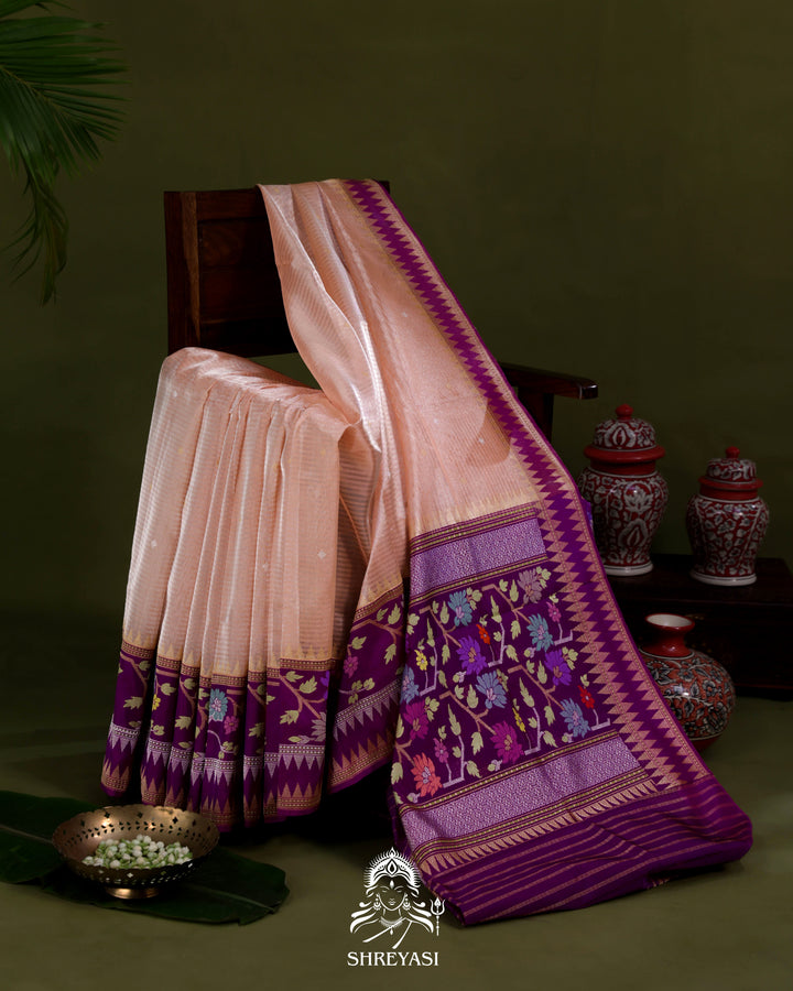 Banarasi Ektara Tissue Silk Saree with Ektara Silk Jamdani Border and Pallu