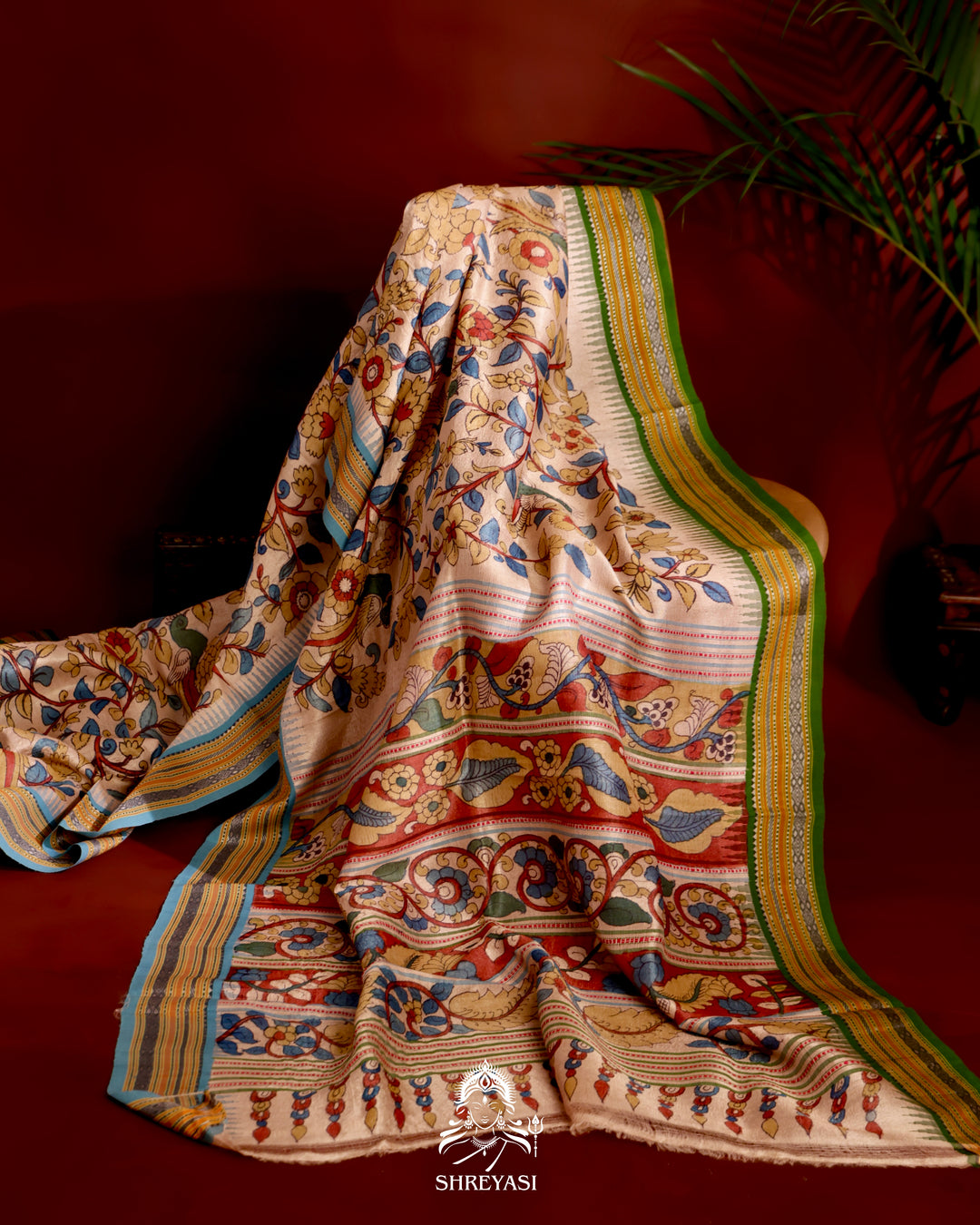 Vidarbha Tussar Silk Saree with Pen Kalamkari Artwork