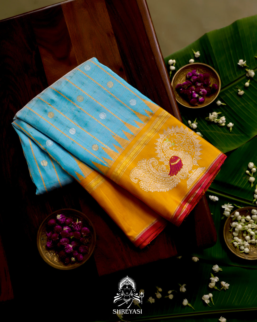 Handloom Pure Gadwal Silk Saree with Kuttu Korvai Border and Zari Peacock Motifs