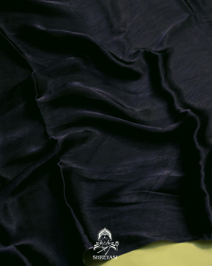 Black Chinon Satin Floral Saree with Embroidered Border