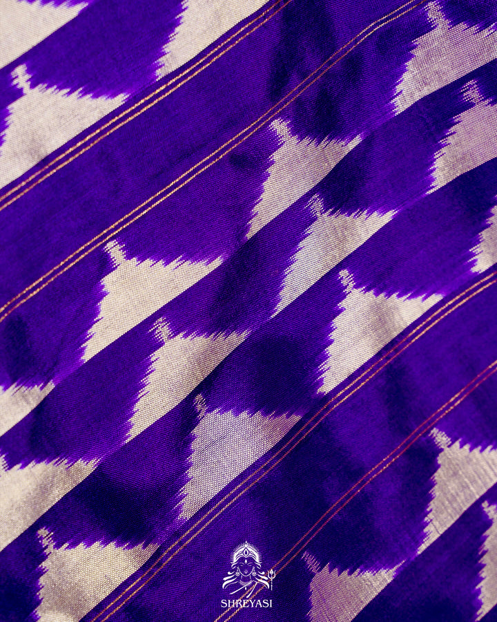 Handloom Pure Patola Silk Saree with Scalloped Floral Appliqué Embroidered Borders