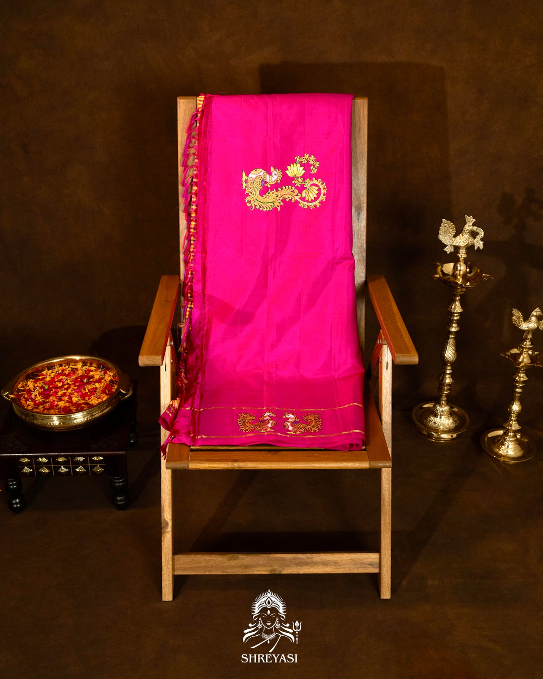 Traditional Tanjore Painting on Handloom Pure Kanjivaram Silk Sarees with Real Zari