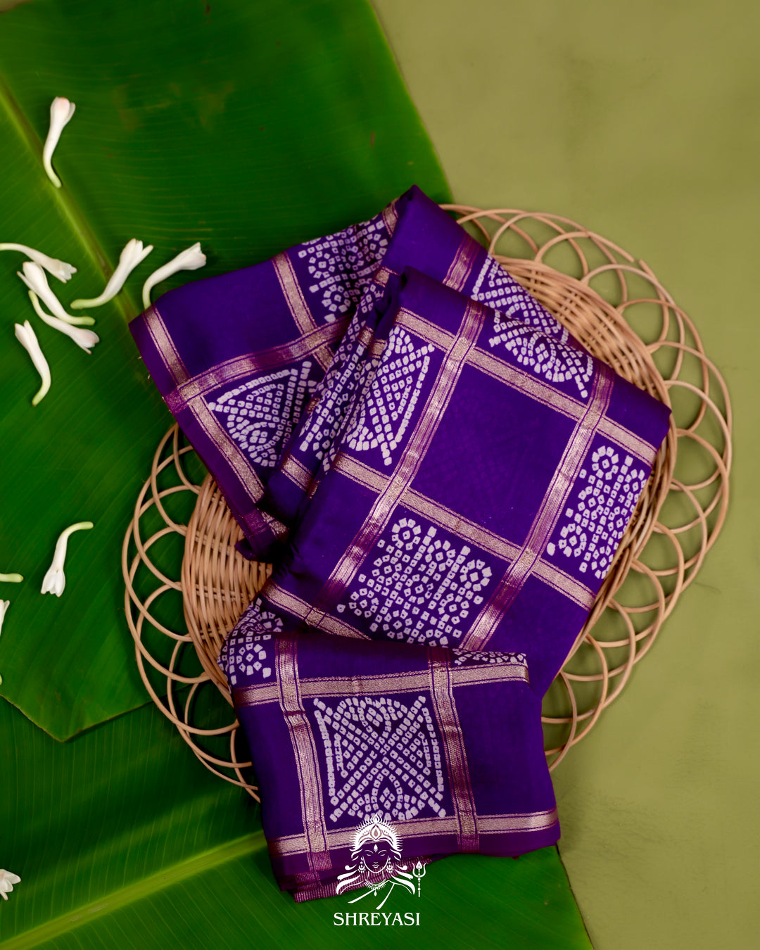 Gharchola-Style Bandhini Matka Silk Saree with Zari Checks