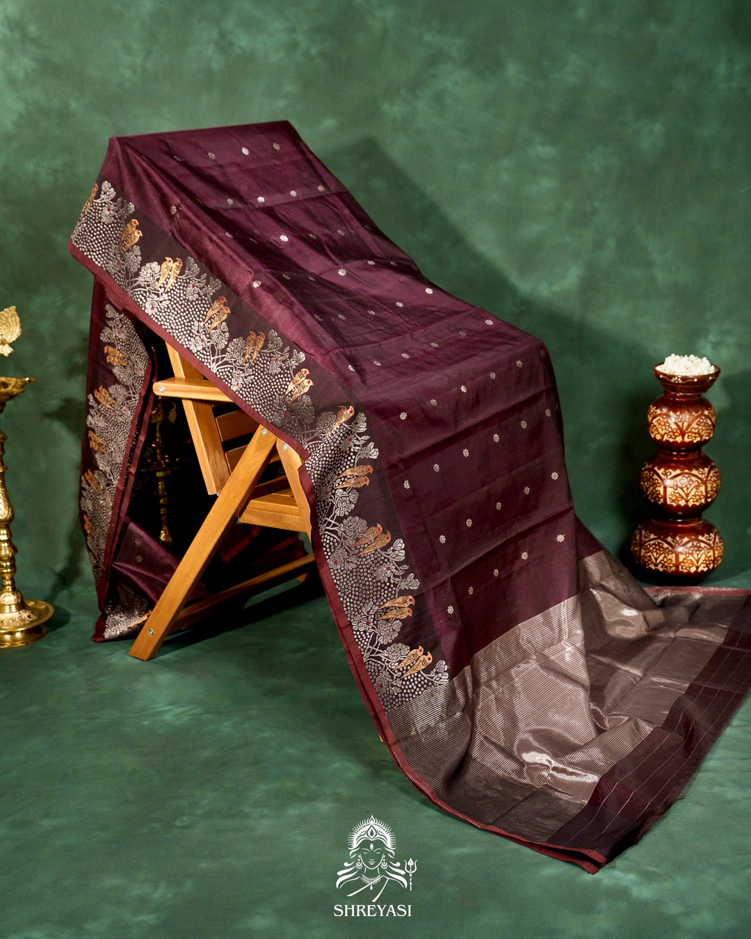 Chocolate Brown Chanderi Silk Saree with Meenakari Weaving