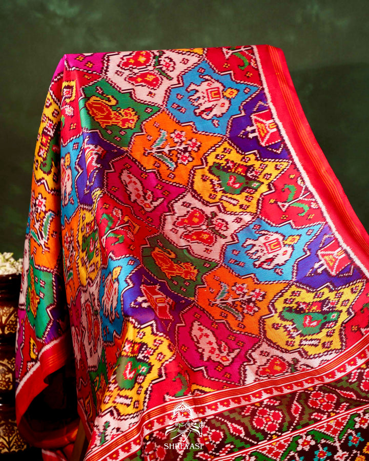 Multicoloured Handloom Pure Twill Patola Silk Saree