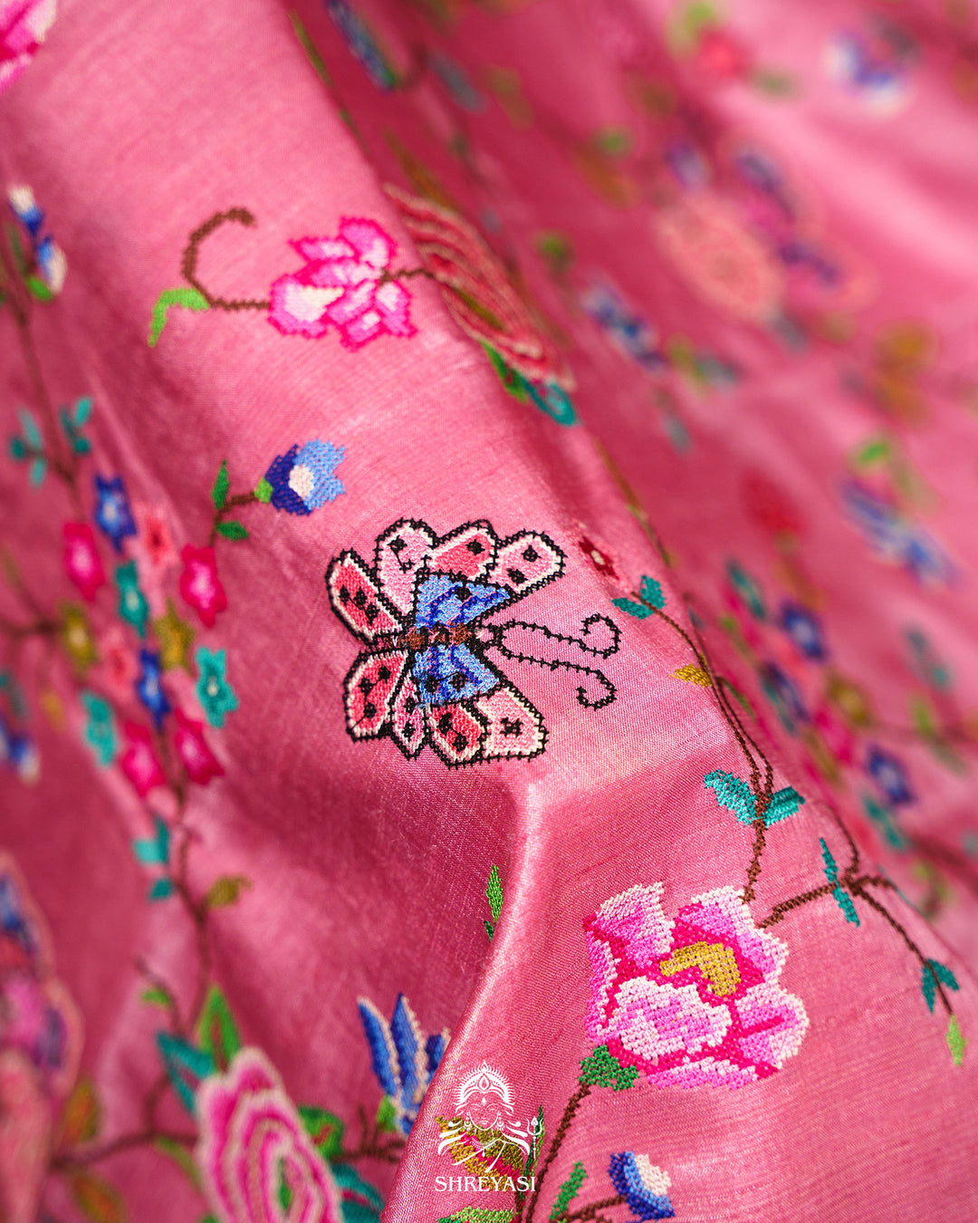 Handloom Pure Desi Tussar Silk Saree with Petit Point Embroidery